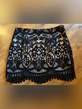 Lovers & Friends Black nude Lace Miniskirt L